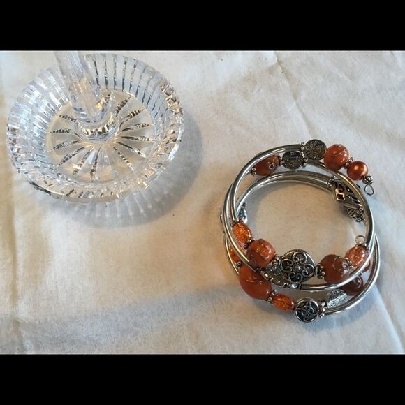 $10 ea or 3/$20. Silvertone Orange Beads Coil Brac - Picture 3 of 5